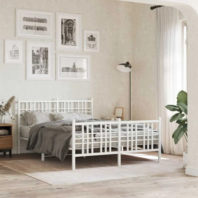Image of VIDAXL Metal Bed Frame without Mattress with Footboard White 120x190cm Vidaxl 8721012373525