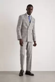 Image of Mens Slim Fit Double Breasted Grey Highlight Check Suit Jacket