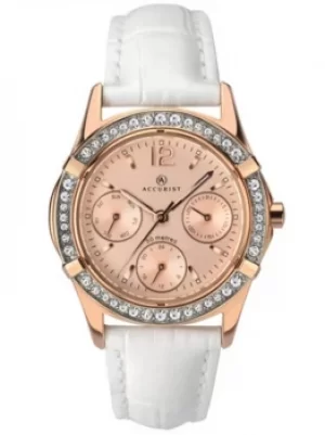 Image of Accurist Ladies Contemporary Rose Gold Tone White Leather Strap...