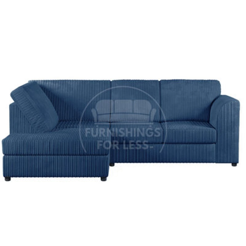 Image of Furnishings For Less UK Luxor Marine Blue Jumbo Cord 4 Seater Corner Sofa Left Hand Facing - Full Back