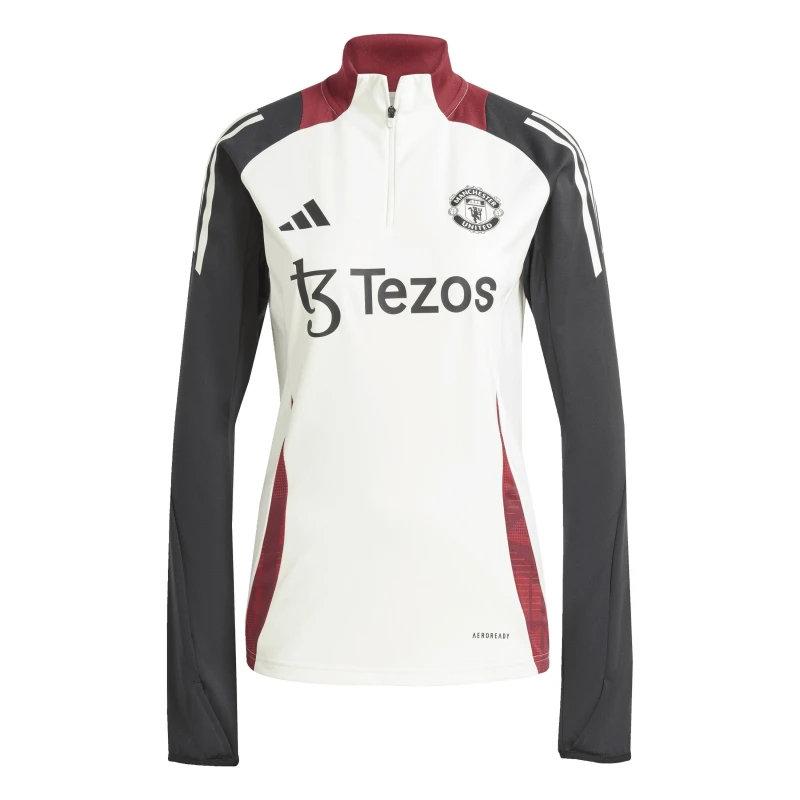 Image of adidas Womens Manchester United Trainer Licensed Tracksuit Top Off White/Black female 8 (XS)