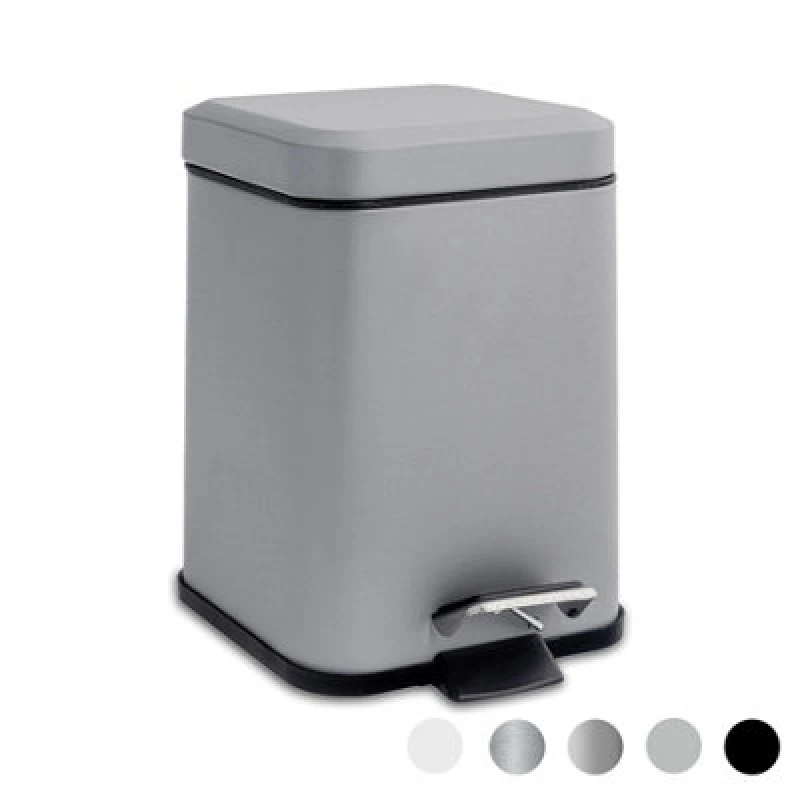Image of Harbour Housewares Bathroom Pedal Bin - 3L - Matt Grey - Square Stainless Steel Slim Rubbish Dustbin Lid And Inner Liner Bucket