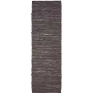 Image of Denver Leather Woven Rug Brown, 120 x 180cm - Brown - Homescapes