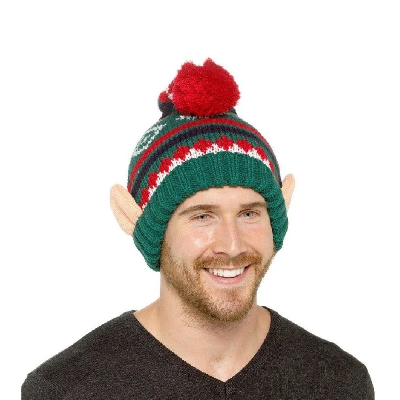 Image of RJM Mens Knitted Christmas Elf Bobble Hat in Green Green Male One Size