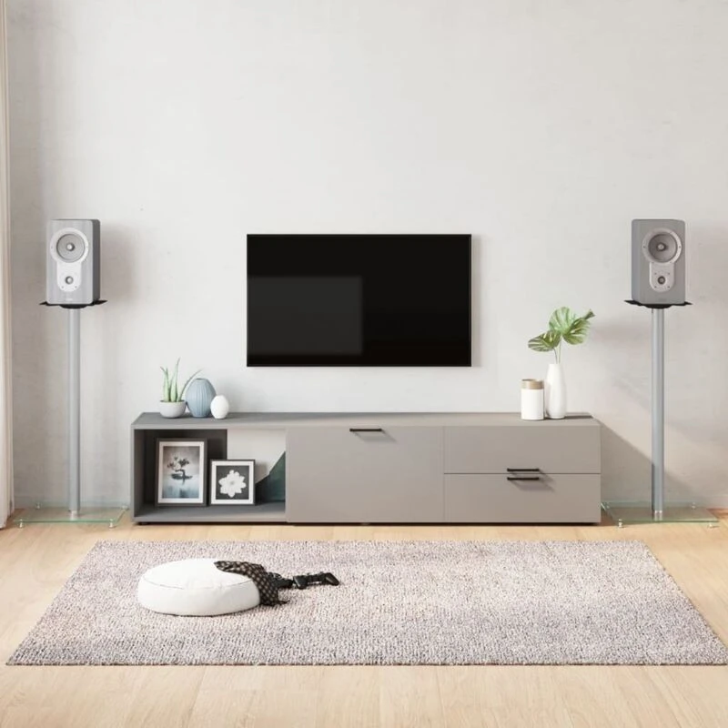 Image of VIDAXL Speaker Stands 2 pcs Silver Tempered Glass 1 Pillar Design Vidaxl 8720845762858