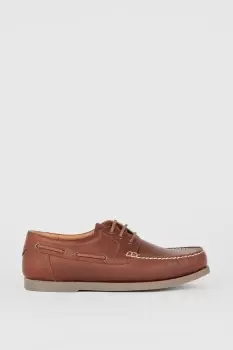 Image of Mens Brown Leather Boat Shoes