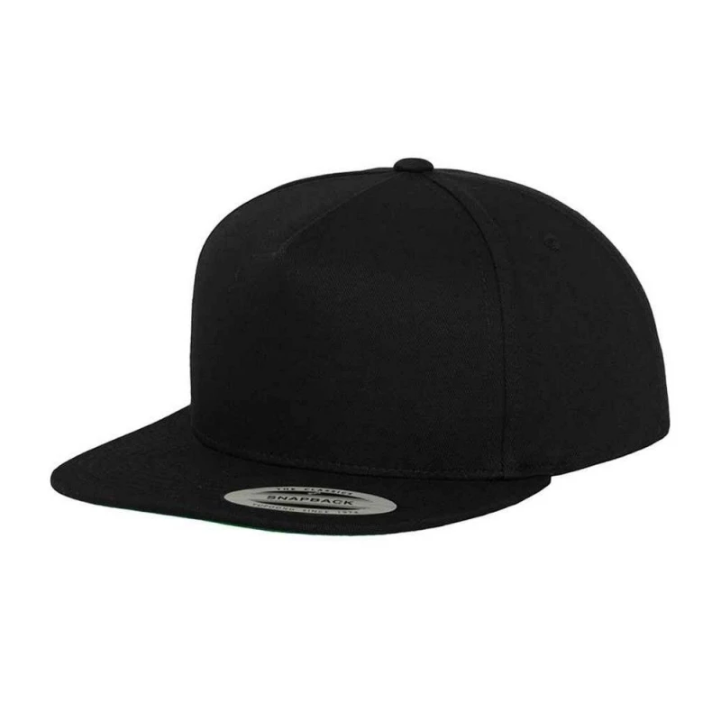 Image of Yupoong Mens Flexfit Plain Classic 5 Panel Snapback Cap in True Black True Black Male One Size