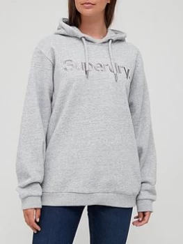 Image of Superdry Embroidered Logo Longline Hoodie - Grey, Size Xs/S, Women