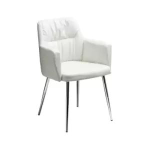 Image of White Leather Effect Chair With Chrome Legs