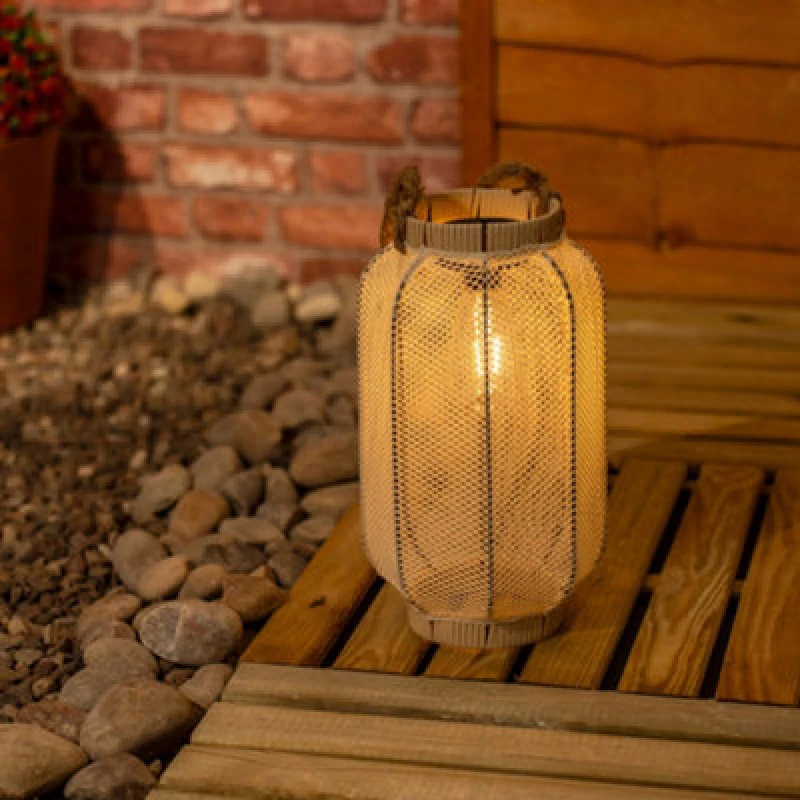 Image of ValueLights ValueLights Natural Mesh Fabric Solar Powered Outdoor Lantern Garden Light Natural One Size Unisex 5016529271109