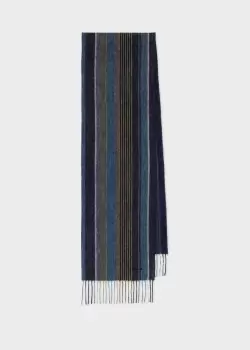 Image of Ps Paul Smith Dark Blue Multi Stripe Lambswool Scarf