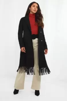 Image of Fringed Hem Longline Coat