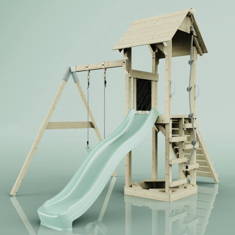Image of OutdoorToys PolarPlay Tower Kids Wooden Climbing Frame - Swing Destin Sage in Beige Beige Unisex