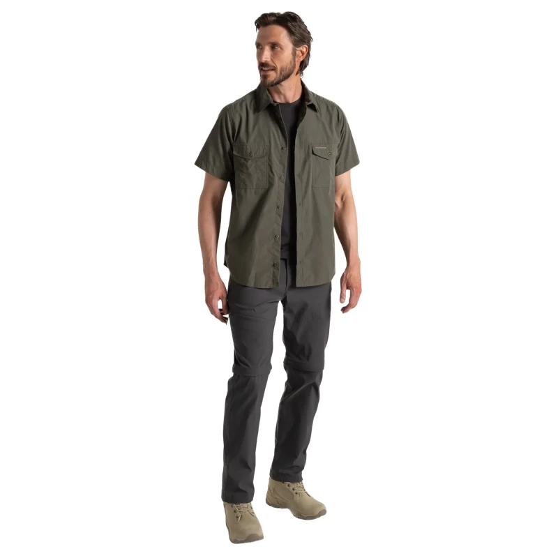 Image of Craghoppers Craghoppers Men NosiDefense Cotton-Blend 'Kiwi' Short Sleeve Shirt in Khaki Size: Small Khaki S Male 5054904523214