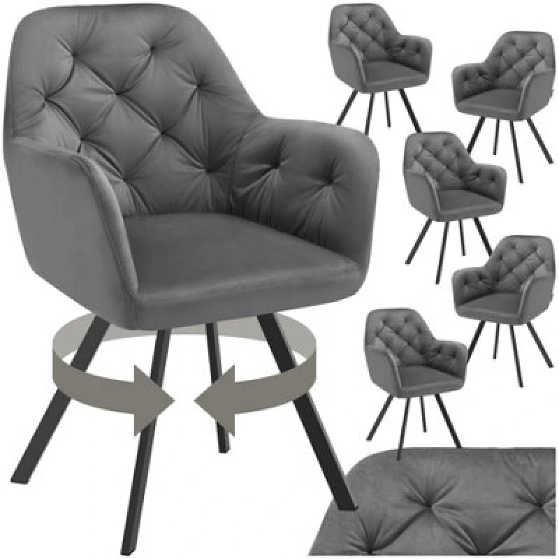 Image of Tectake Set Of 6 Armchair Lucia - Padded, Quilted Pattern, 180 Degree Swivel Chair - Anthracite