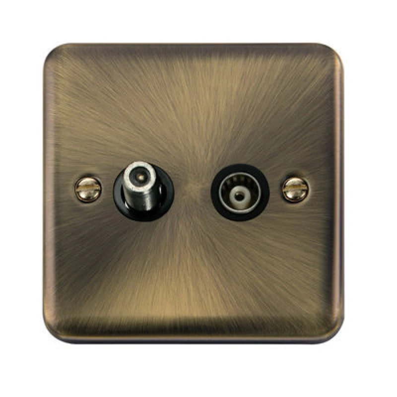 Image of SE Home Curved Antique Brass Satellite And Isolated Coaxial 1 Gang Socket Gold
