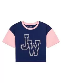 Image of Jack Wills Girls Varsity Colour Block Short Sleeve T-Shirt - Blue Size Age: 7-8 Years, Women