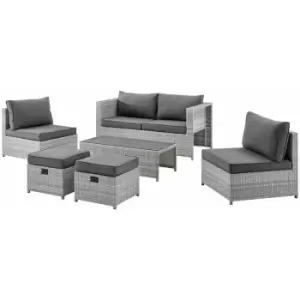 Image of Dark Grey Rattan Grey Cushions 6 Piece Sofa Set