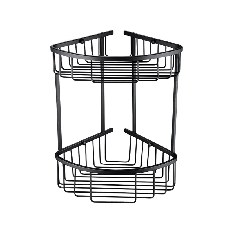 Image of Nes Home Matte Black Corner Shower Caddy Double Shelf Basket Rack Black Unisex