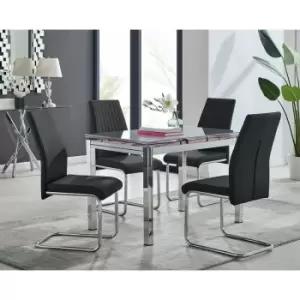Image of Enna White Glass Extending Dining Table and 4 Black Lorenzo Chairs - Black