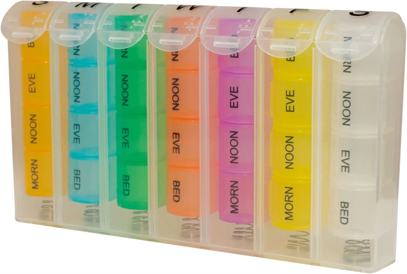 Image of AIDAPT Pop Up Weekly 7 Day Pill Storage Box Dispenser with 4 Compartments ELV-886955