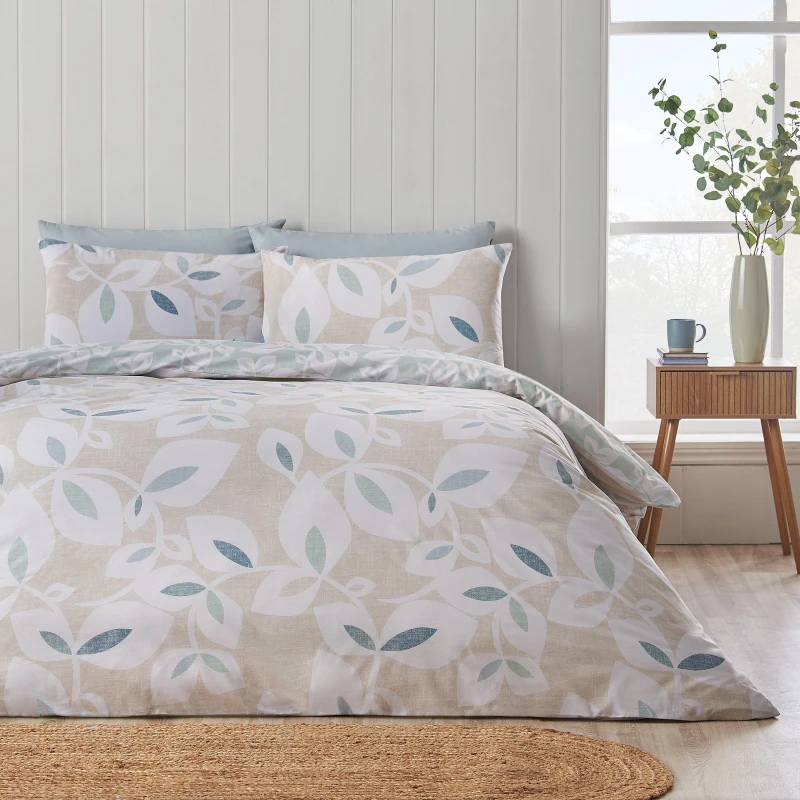 Image of Catherine Lansfield Inga Leaf Duvet Cover Bedding Set Natural