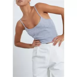 Image of I Saw It First Grey Corset Detail Ribbed Crop Top - Grey