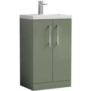 Image of Arno Compact Satin Green 500mm 2 Door Wall Hung Vanity Unit and Ceramic Basin - PAL118E - Satin Green - Nuie