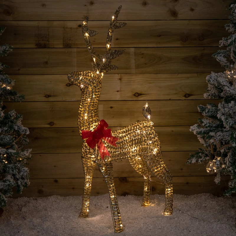 Image of 80cm Light up Gold Glitter Twist Christmas Reindeer with 80 Warm White LEDs