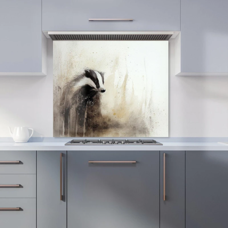 Image of Warren Reed - Designer Badger Watercolour Kitchen Splashback in Brown Size: 900mm x 750mm Brown Unisex 900mm x 750mm