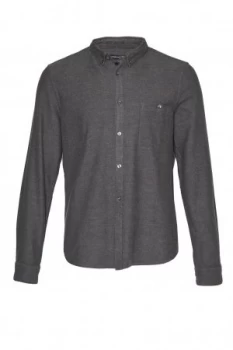 Image of Mens French Connection Classic Flannel Plain Shirt Urban Grey