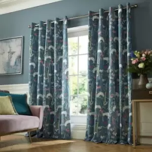 Image of Voyage Maison Hermione Indigo Fully Lined Eyelet Ring Top Curtain Pair 168cm x 229cm (66"x90") - Indigo