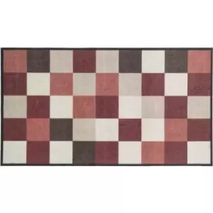 Image of Washamat Recylon Design Squares Mat 120X67Cm - Red