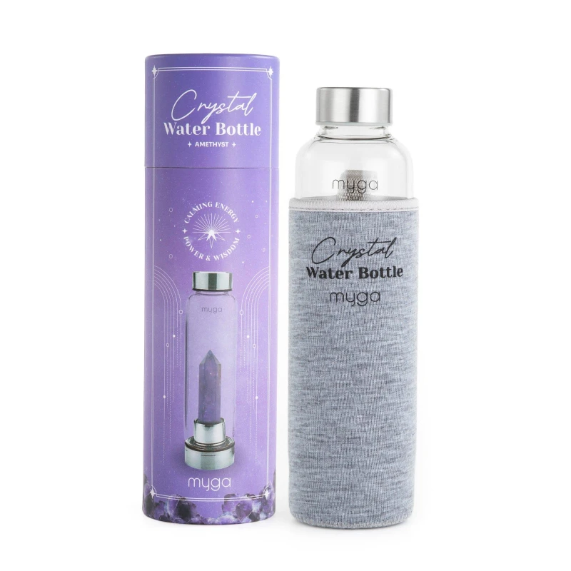 Image of Myga Amethyst Crystal Glass Water Bottle Purple