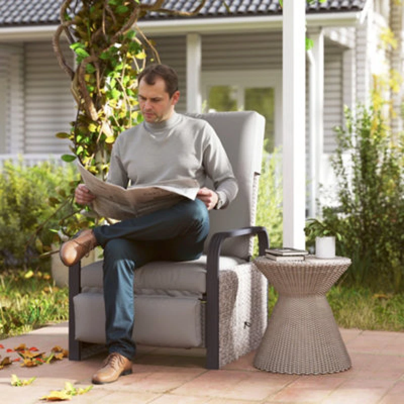 Image of Outsunny Rattan Garden Recliner Chair Sun Lounger w/ Side Tray - Light Grey/Dark Grey TJ Hughes 5063603550629