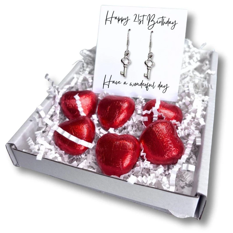 Image of Aye Do Gifts Happy 21st Birthday Earrings Mini Gift Hamper Silver female Fish Hook