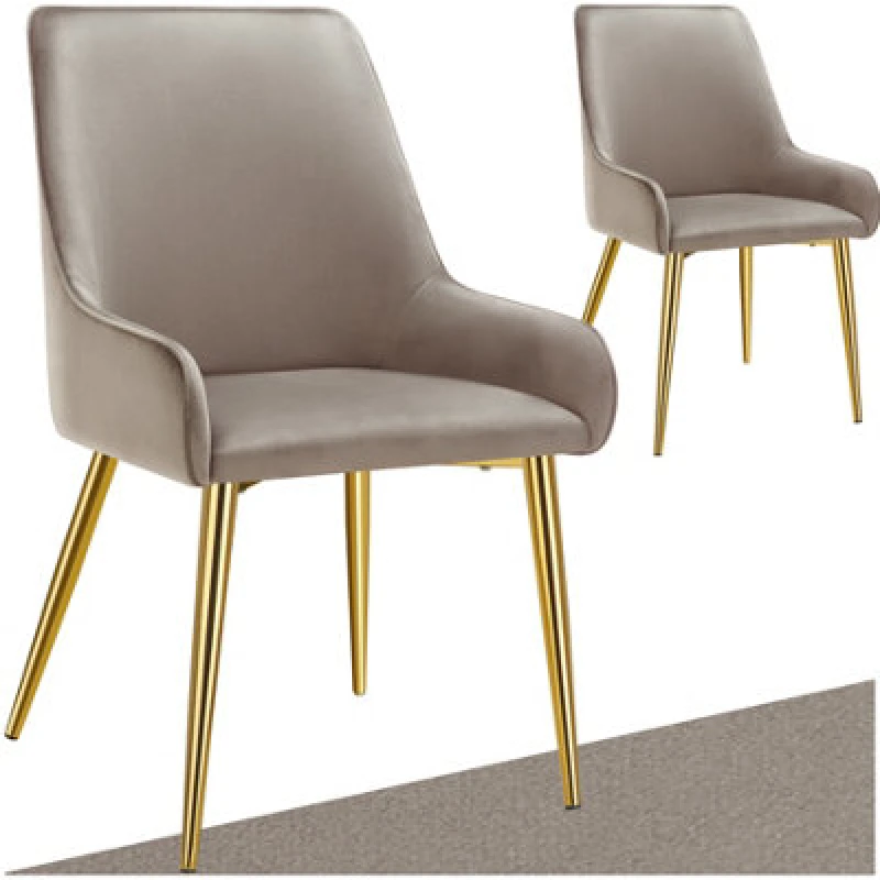Image of Tectake Set Of 2 Dining Chair Avane - Velvet Look, Padded Armchair, High Backrest And Armrests - Taupe