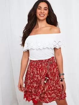 Image of Joe Browns Broderie Frill Bardot T-Shirt - White, Size 12, Women