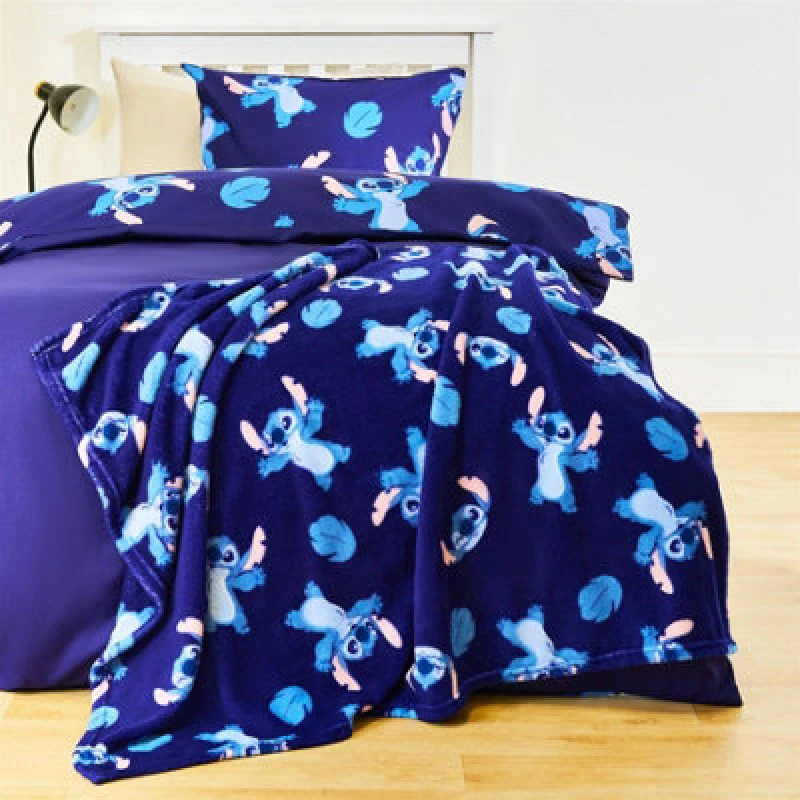 Image of OHS OHS Stitch Throw Kids Soft Coral Fleece Thermal Bedspread Blanket in Blue Blue One Size Unisex 5027434224142