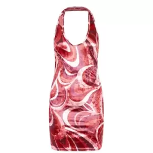 Image of I Saw It First Velvet Halterneck Dress - Red