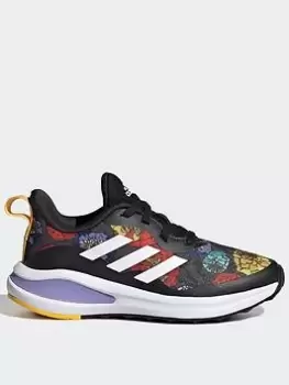 Image of adidas Fortarun International Womens Day Graphic Elastic Lace Top Strap Running Shoes, Black/White, Size 2 Older