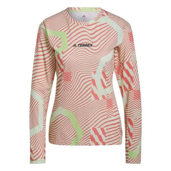 Image of adidas Terrex Primeblue Trail Graphic Long-Sleeve Top Wom - Almost Lime / Acid Red