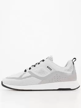 Image of BOSS BOSS Titanium Tech Knit Runner Trainers, White, Size 6, Men