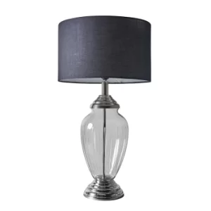 Image of Boston Chrome and Glass Table Lamp with Large Black Reni Shade