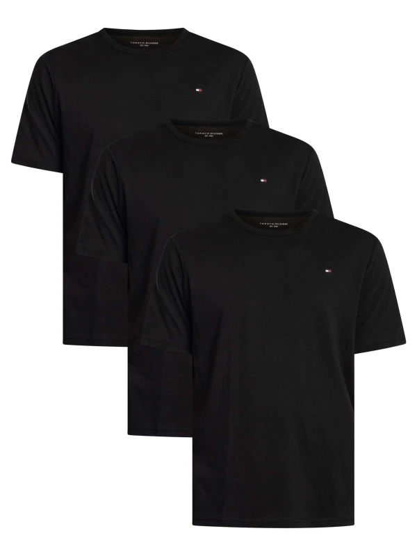 Image of Tommy Hilfiger 3 Pack Signature Cotton Essentials Lounge T-Shirts Black XXL