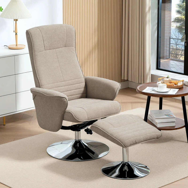 Image of HOMCOM HOMCOM Upholstered Swivel Recliner Armchair with Ottoman, Beige Beige Armchair Unisex 5063603060913