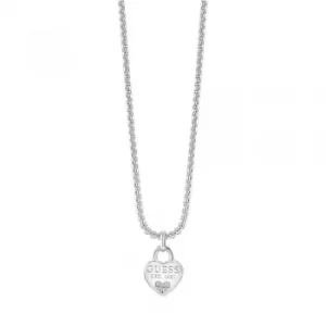 Image of Guess Ladies All About Shine Rhodium Plated Heart Padlock Pendant...