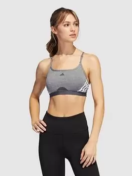 Image of adidas Train 3 Stripe Bra (Light Support) - Dark Grey Heather, Size L, Women