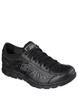 Image of Skechers Eldred Workwear Slip Resistant Trainers - Black, Size 5, Women