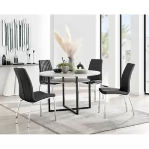 Image of Furniture Box Adley Grey Concrete Effect Storage Dining Table and 4 Black Isco Chairs